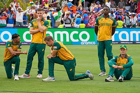 South Africa's players react after losing to India in T20 Final